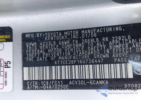 2006 Toyota Camry Solara Se Sport from USA, damaged, VIN 4T1CE38P16U726447